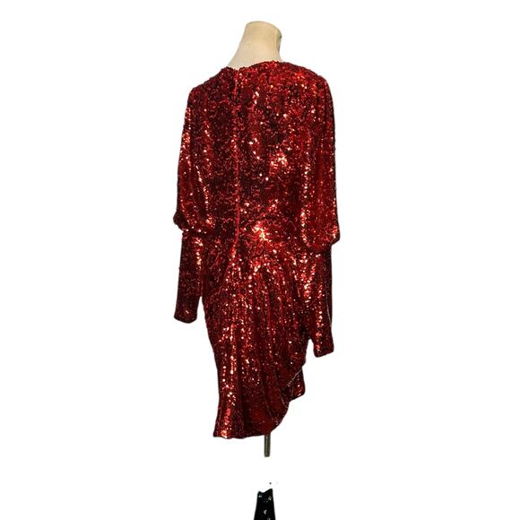 Gabrielle Union red sequins long sleeves deep v neck party dress size medium - Picture 9 of 16